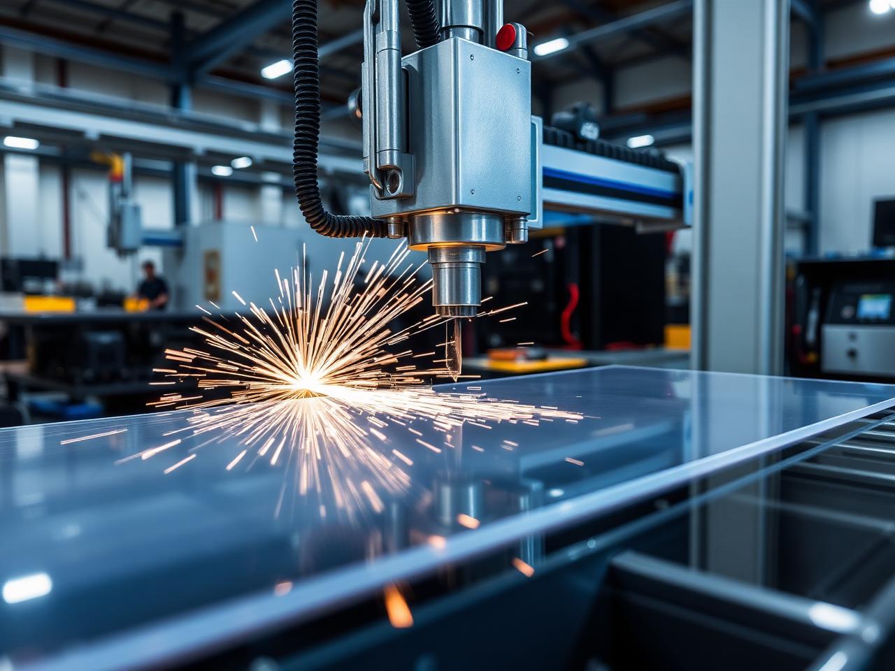 Découpe CNC d'une feuille d'acrylique en usine